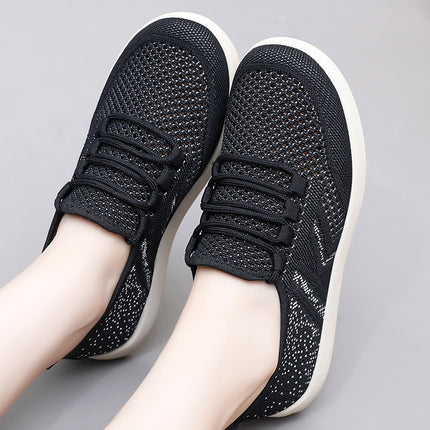 Shoes for Women, New Style Fly-Knit Casual Shoes, Lightweight and Breathable Single Shoes, Cross-Border Dropshipping, Soft Soles, Comfortable and Simple Lace-Up Mesh Shoes
