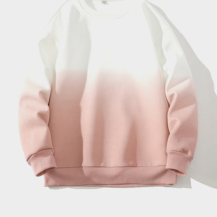 Japanese Style White Bottom Tile Spring and Autumn New Men's Sweat All-match Solid Color Gradient Crewneck Heavy Trendy Brand Sweat