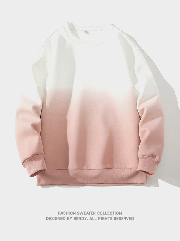 Japanese Style White Bottom Tile Spring and Autumn New Men's Sweat All-match Solid Color Gradient Crewneck Heavy Trendy Brand Sweat