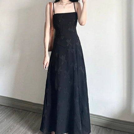 Black Strap Floral dress Children's Summer 2025 New Pear-Shaped Figure French Style Long Dress