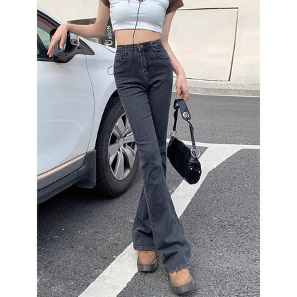 Black High-Waist Micro-Raise Jeans Women's Trendy All-Match New Slim-Fit Hip Slimming Stretch Horseshoe Pants