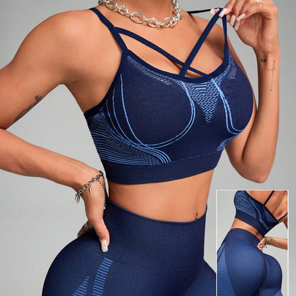 Yoga Suit Nylon Elastic Pressurized Women's High-Waist Fitness Yoga Suit Non-Slip Breathable Sweat-Wicking Sports Knitted