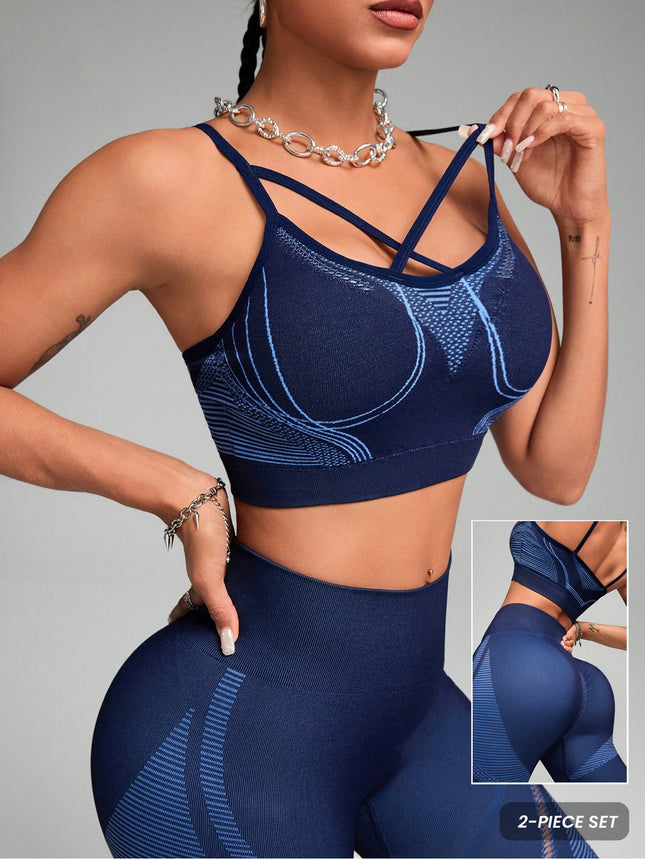 Yoga Suit Nylon Elastic Pressurized Women's High-Waist Fitness Yoga Suit Non-Slip Breathable Sweat-Wicking Sports Knitted