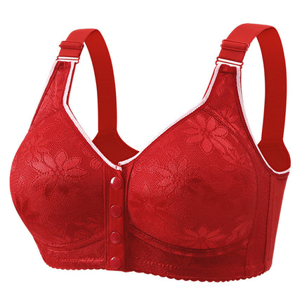 Middle-aged and elderly front buckle thin breathable cotton no steel ring bra bra underwear women's sponge vest mother plus size