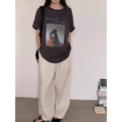 2025 Summer New Cotton Short-sleeved T-shirt Women's Half-sleeved Loose Casual All-match Round Neck Korean Printed Custom-made Women