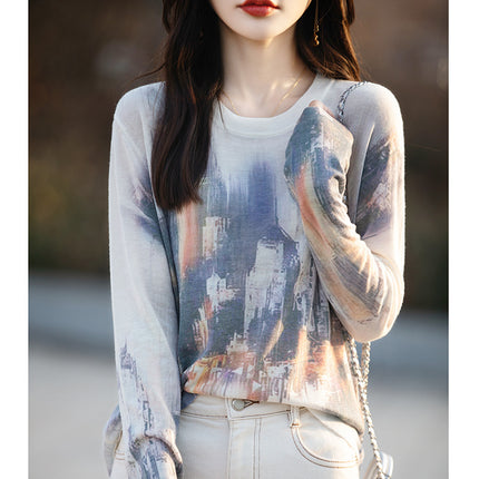 [120 water-soluble] worsted ultra-fine water-soluble wool ink painting round neck skin-friendly thin knitted base shirt