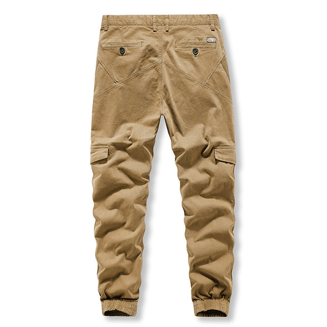 Cross-border plus size Tooling Pants Men's Spring and Autumn Japanese Tooling All-match Washed Solid Color Multi-bag Casual Trousers for Foreign Trade