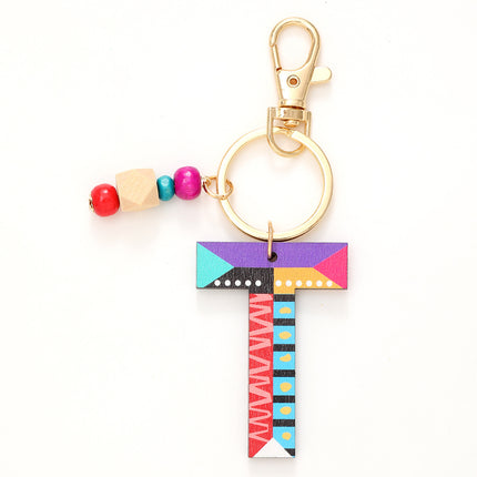 New Holiday Style Color Wooden Beads 26 Letter Keychain Key Chain Bag Hanging Accessories Cross-border Amazon