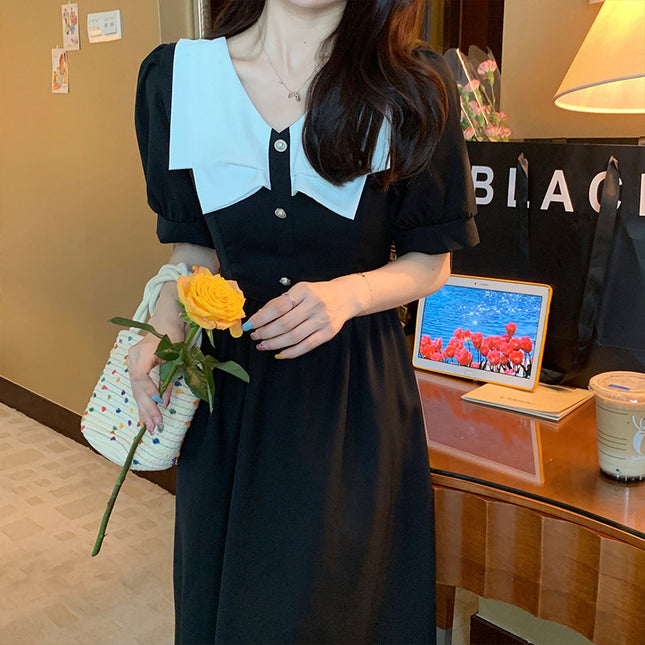 Little Black Dress for Women, 2026 Spring New French Retro Tea Break Hepburn Style Elegant Waist-Slimming Long Dress