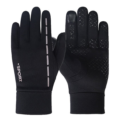 Printed LOGO gloves full finger men's autumn and winter touch screen plus velvet gloves men's warm non-slip waterproof winter printing
