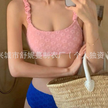 Swimsuit Bikini High-end Pure Wind Hot Spring Swimsuit Women's Small Chest Towel Cloth Contrast Color Swimsuit Women's Bikini