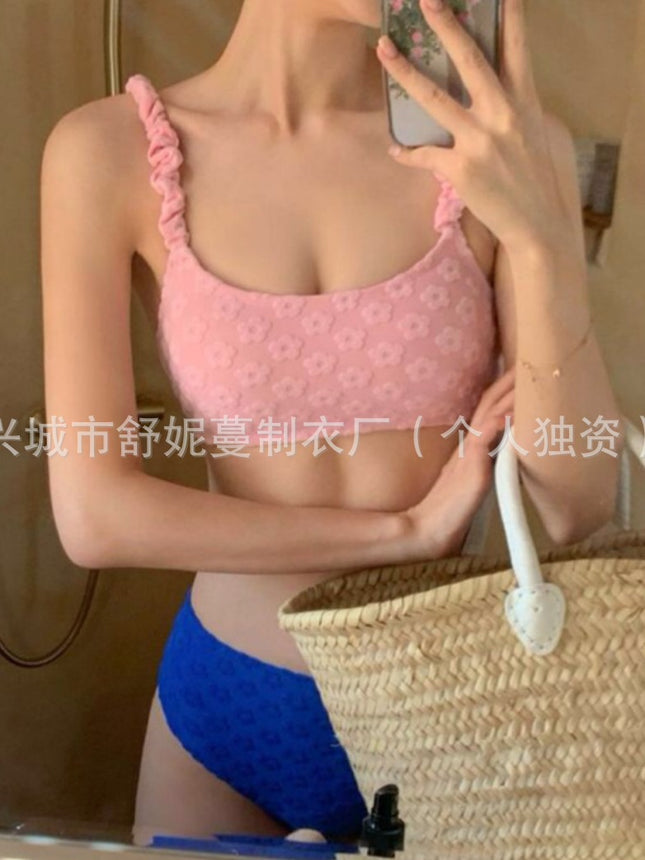 Swimsuit Bikini High-end Pure Wind Hot Spring Swimsuit Women's Small Chest Towel Cloth Contrast Color Swimsuit Women's Bikini