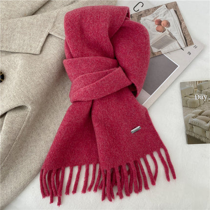 Winter Retro High-end All-match Solid Color Scarf Student Women's Thickened Warm Long Cyber Celebrity Scarf Fashion Tassel