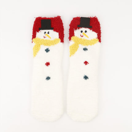 Christmas socks women's Christmas tree socks winter thick warm coral fleece sleep socks cartoon elk snowman