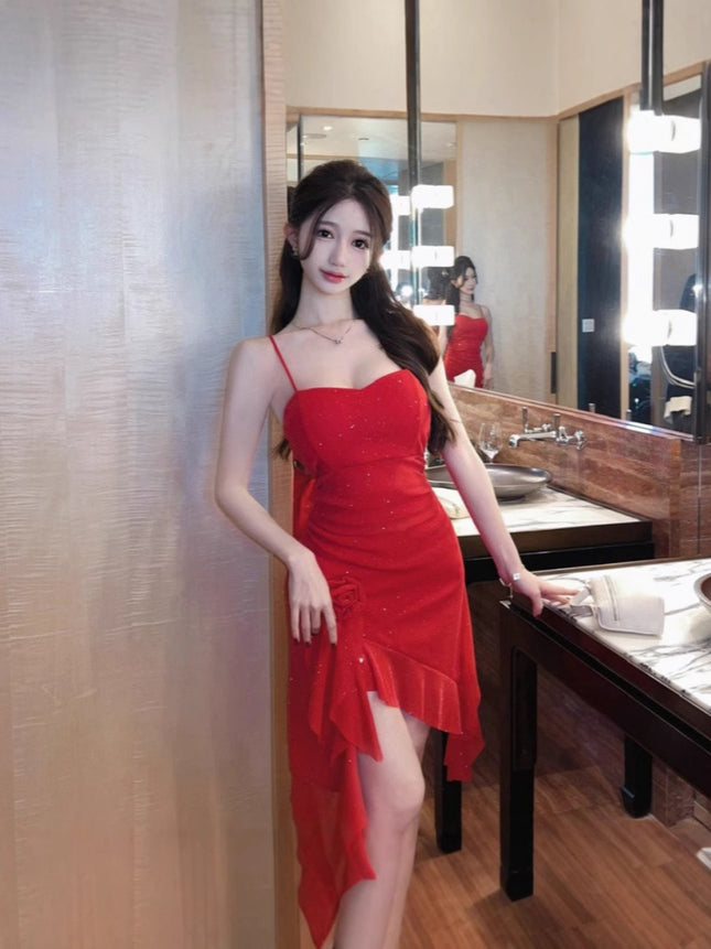 in stock 8966 Sexy Mesh Sling dress Nightclub Night Foot Bath Massage Technician Work Overalls Long Dress
