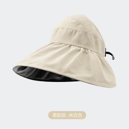 Summer Black Rubber Empty Top Sunscreen Hat UV Protection Upf50 + Sun Hat Women's Full Face-Covered Folding Fisherman Hat