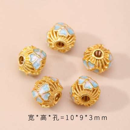 Cloisonné Hollow Beads Oil-Dropped Color-Preserving Copper-Plated Sand Gold DIY Burnt Blue Accessories Handmade Beaded Bracelet Jewelry Accessories