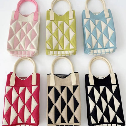Mini Checkerboard Knitted Shoulder Crossbody Bag Handbag for Women Niche Design Phone Bag Phone Crossbody Handbag