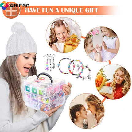 Cross-Border Amazon Four-Layer Box Kidsren's Bracelet Beaded DIY Material Package Set Bracelet Beaded Jewelry Beads