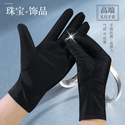 White Gloves for Jewelry Silk Satin Sunscreen High-end Photographic Stretch Etiquette Jewelry Black Dress Shop Guide