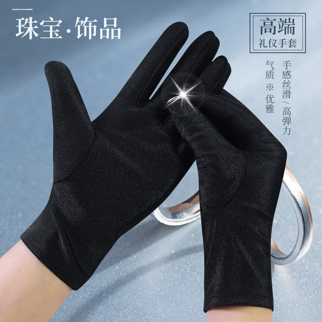 White Gloves for Jewelry Silk Satin Sunscreen High-end Photographic Stretch Etiquette Jewelry Black Dress Shop Guide