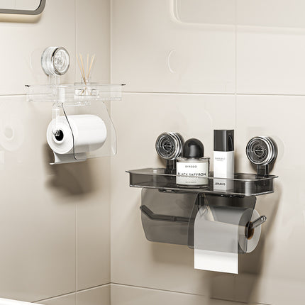 Suction Cup Toilet Roll Paper Holder Wall-mounted Punch-free Toilet Paper Rack Waterproof Tissue Box Bathroom Toilet Paper Box