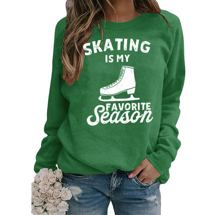 Foreign trade supply skating shoes printed round neck jacket sweater European size women's coat long sleeve cross-border
