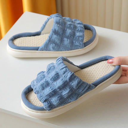 Japanese Linen Slippers for Women Spring & Fall Home Indoor Puff Cotton and Linen Silent Non-Slip Thick-Soled Bathroom Slippers for Men Wholesale