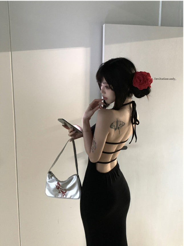 Light Luxury and Sexy Ladylike Style Backless Banquet Dress, Elegant High-Waisted Slimming Fishtail Hip-Hugging Skirt