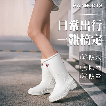 Women's High-Top Rain Boots for Beach Camping, Waterproof, Non-Slip, Korean Style, Sweet Thick-Soled Fashion Water Shoes with Drawstring Closure