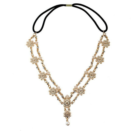 Exotic Style ancient style forehead accessories Hanfu hair accessories women's pearl flower tassel hair band Diamond-embedded headdress ethnic style hair band