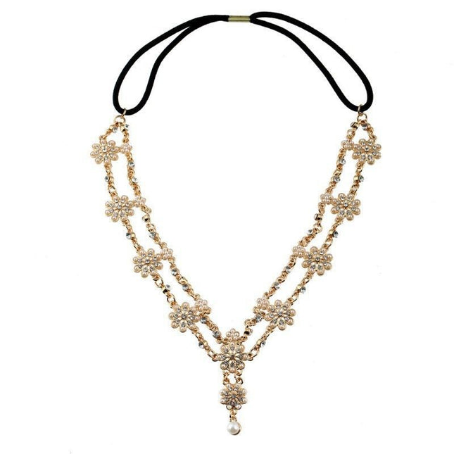 Exotic Style ancient style forehead accessories Hanfu hair accessories women's pearl flower tassel hair band Diamond-embedded headdress ethnic style hair band
