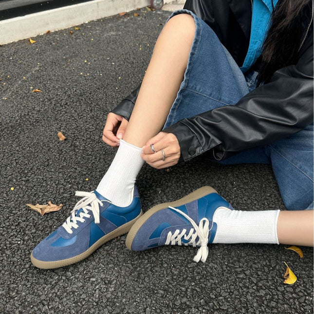 Genuine Leather German Training Shoes for Women 2026 New Retro Versatile Color-Blocking Casual Sports White Sneakers Flat-Soled Running Shoes