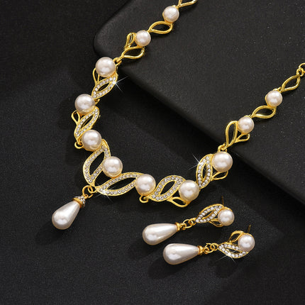 Pinduoduo Cross-border Pearl Women's Fashion Elegant Alloy Drop Bridal Dress Accessories Necklace Earrings suit