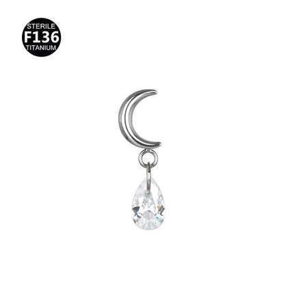New pendant lip nail 0.9 teeth F136 titanium alloy moon lightning cone lip nail ear bone nail tragus 5A zircon