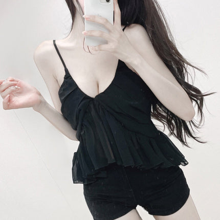 South Korea Dongdaemun Folded Sexy Pure Chest Showering Feminine Backless Waist Chic Camisole Top for Women