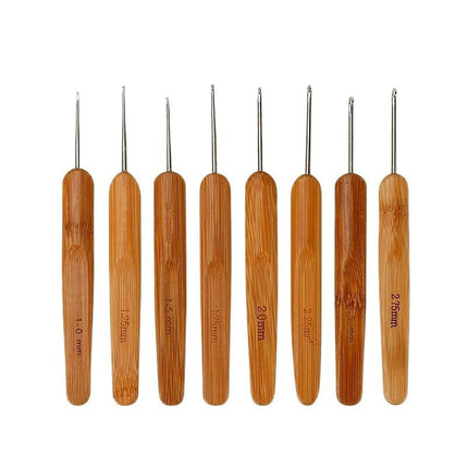 Full Set of Bamboo Handle Crochet Hooks, Bamboo Crochet Yarn Hooks, Handmade Knitting Tools, Sweater Needles, Round Head Carbonized Crochet Set