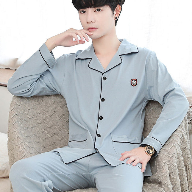 New autumn and winter pajamas cotton men's long-sleeved trousers green middle-aged popular pattern spring and autumn cardigan suit
