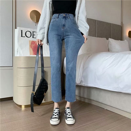 Retro high waist straight jeans for women 2024 Summer new style small loose slimming pipe pants popular