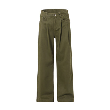 JIAMU American Baggy Retro Covers Trendy Brand Profile Casual Pants for Men and Women Japanese Washed Wide Legs