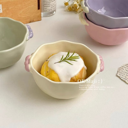 High Yan Value ins Jelly Bean Pearl Double Ear Bowl Cute Cream Style Yogurt Fruit Oatmeal Salad Breakfast Soup Rice Bowl