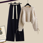 Khaki sweater + black casual pants ([two-piece set] / M [recommended 40-50kg ]