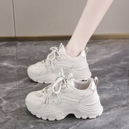 Full Leather Sports Shoes for Women Fleece-Lined 2025 New Spring & Fall Student Soft Sole Waterproof Anti-Slip White Thick Sole Dad Shoes