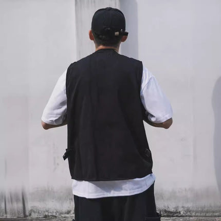 Japanese Retro Wearing Military Fan Tactical Vest Men's Fashion Brand Spring and Autumn Loose Waistcoat Overalls