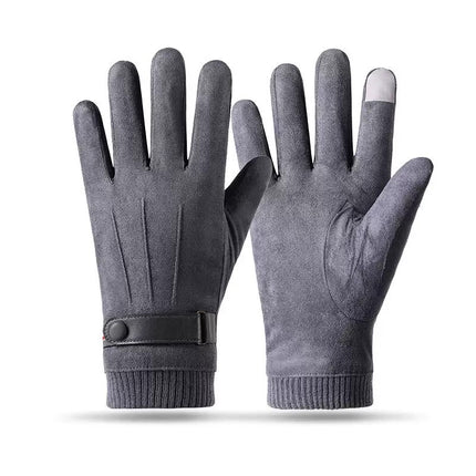 Winter Suede Gloves for Men's Outdoor Cycling and Cycling Fleece-Lined to Heattech and Comfortable Student Korean Style Windproof Touch Screen Gloves