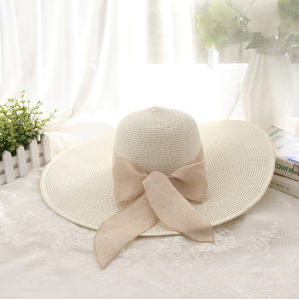 Cross-Border Women's Oversized Brim Woven Straw Hat Casual Face-Covering Sun Hat Simple Ribbon Sun Protection Uv Protection Sunshade