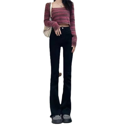 Micro flared jeans for women 2023 Summer new retro casual horseshoe pants stretch high waist thin mop pants