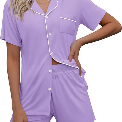 European and American Women's Cross-Border Pajamas Set Short-Sleeved Pajamas Cardigan Button-Style Pajamas Two-Piece Set Source Factory Cool