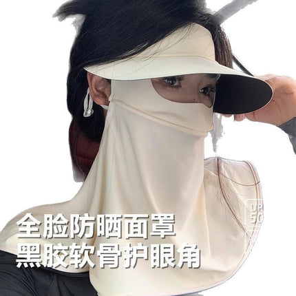 2025 new sunscreen mask women's face cover UV protection neck hat one-piece ice silk riding sunshade mask