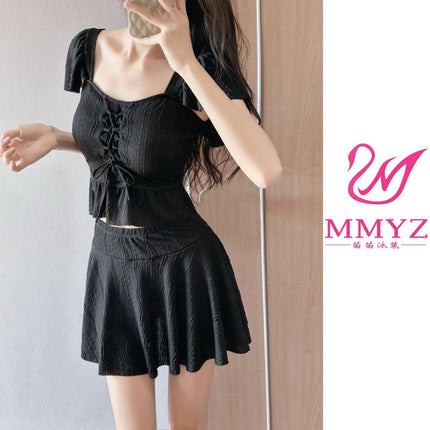 Fairy Swimsuit Women's Split Ruffled Pure Want Waist Cover Belly Conservative Slim Dress Two-piece Hot Spring Swimsuit